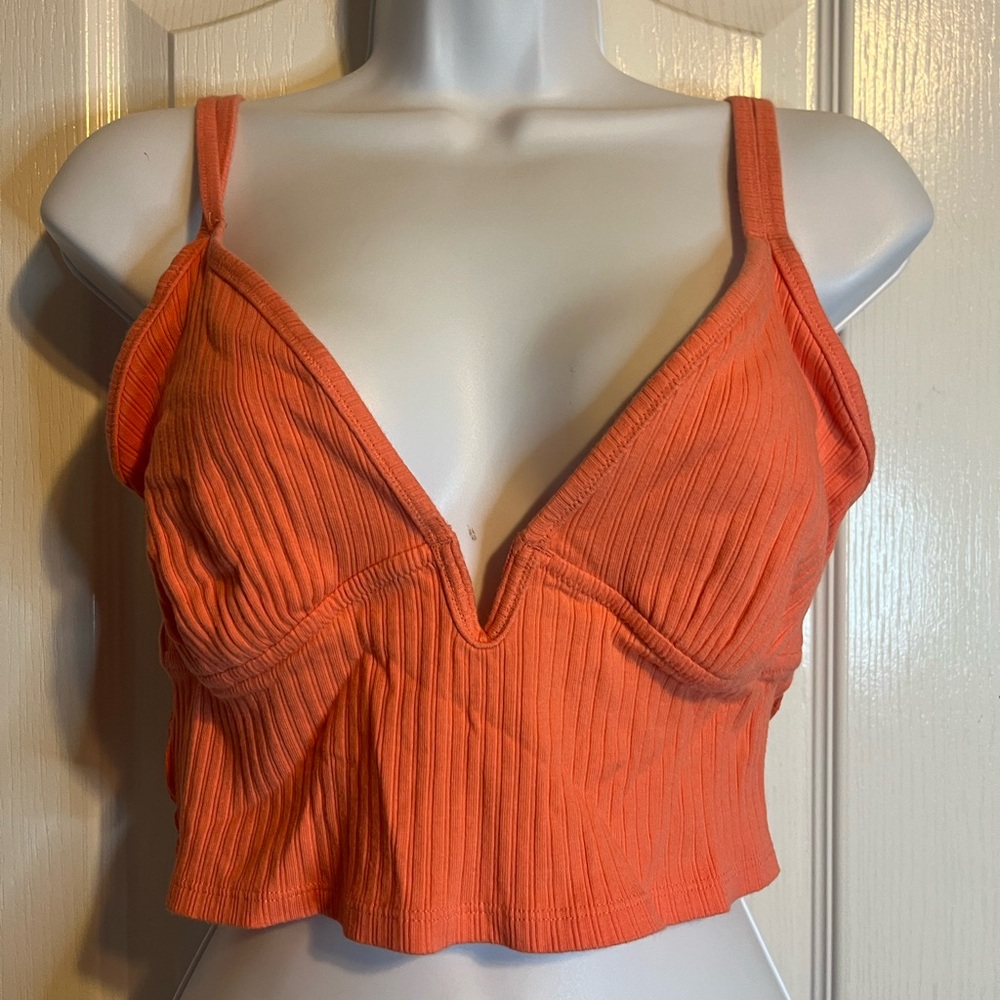 NWOT Aerie Deep Plunge Lace Back Bralette‎ - Coral (Size Large) 🌺